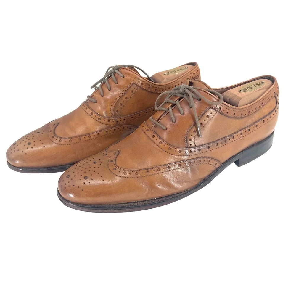 Johnston Murphy Tyndall‎ Wingtip Oxford Tan Leather Brogue 20-3152 Mens 9.5 M